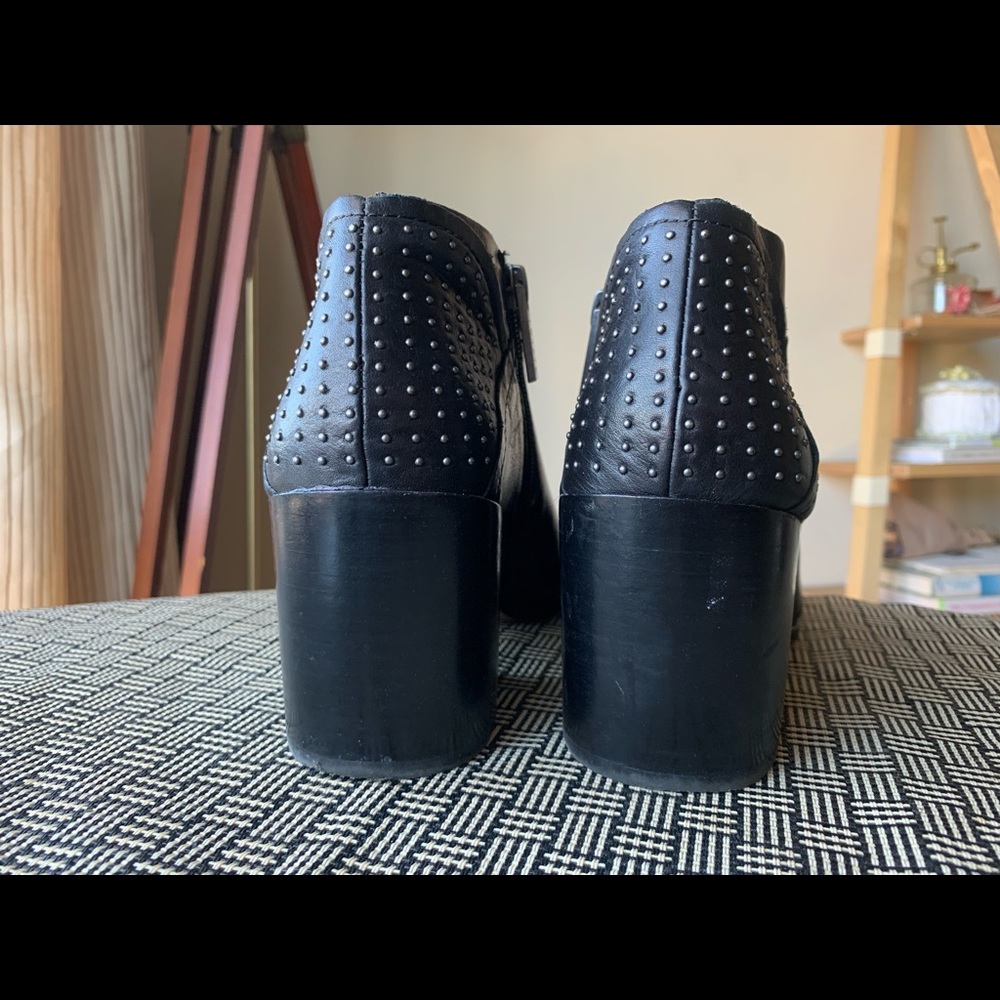 Studded Heel Black Leather Ankle Boots - Picture 7 of 12